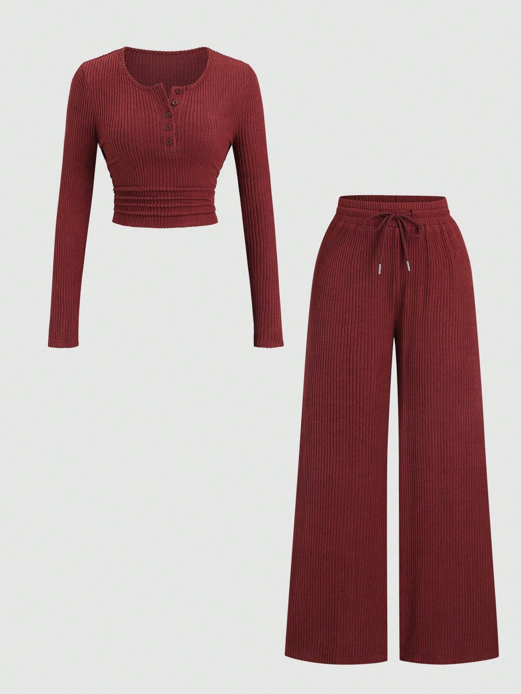 Round Henley & Wide Leg Trouser Rib Set