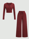 Round Henley & Wide Leg Trouser Rib Set