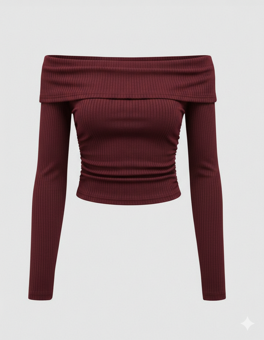 Rib Fold Over Off Shoulder FS