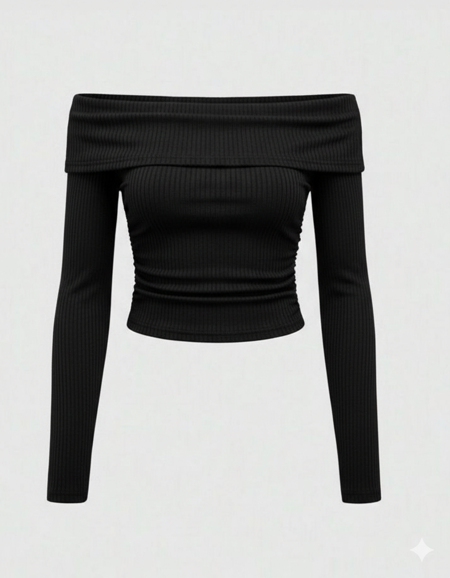 Rib Fold Over Off Shoulder FS