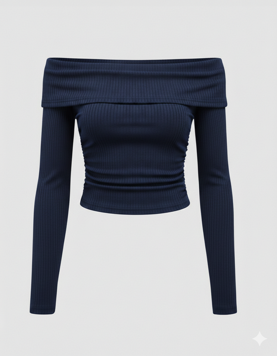 Rib Fold Over Off Shoulder FS