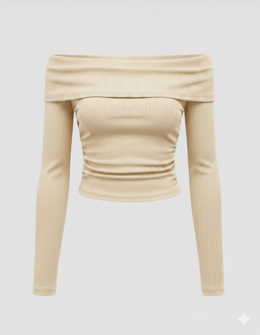 Rib Fold Over Off Shoulder FS
