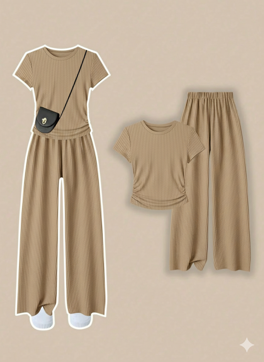 Round Neck tee with wide leg trouser