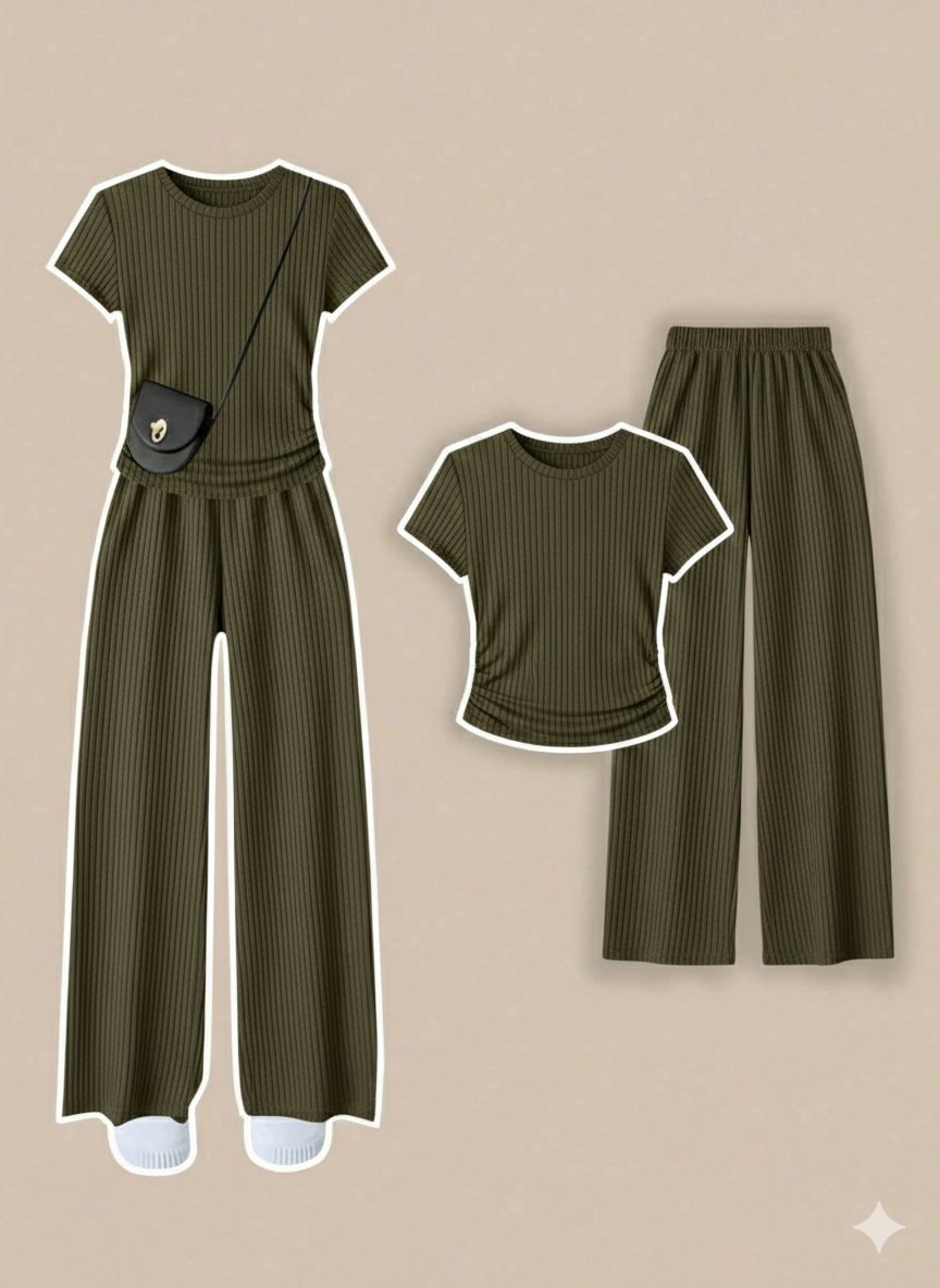 Round Neck tee with wide leg trouser