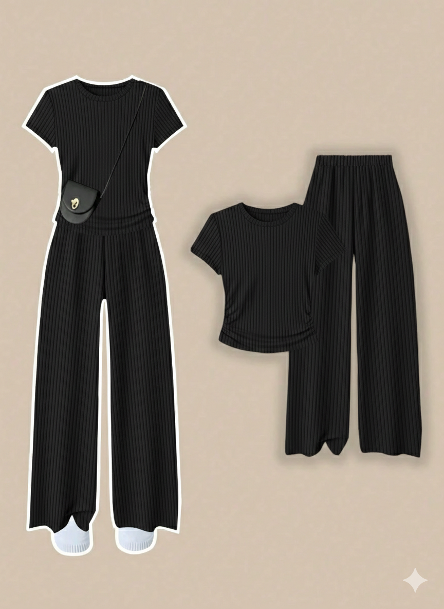 Round Neck tee with wide leg trouser
