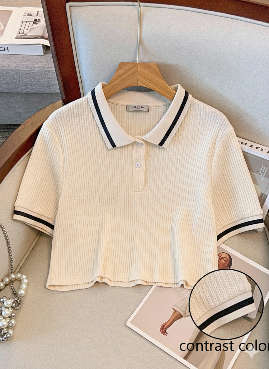 Rib 2 Tone polo Crop Oversized HS