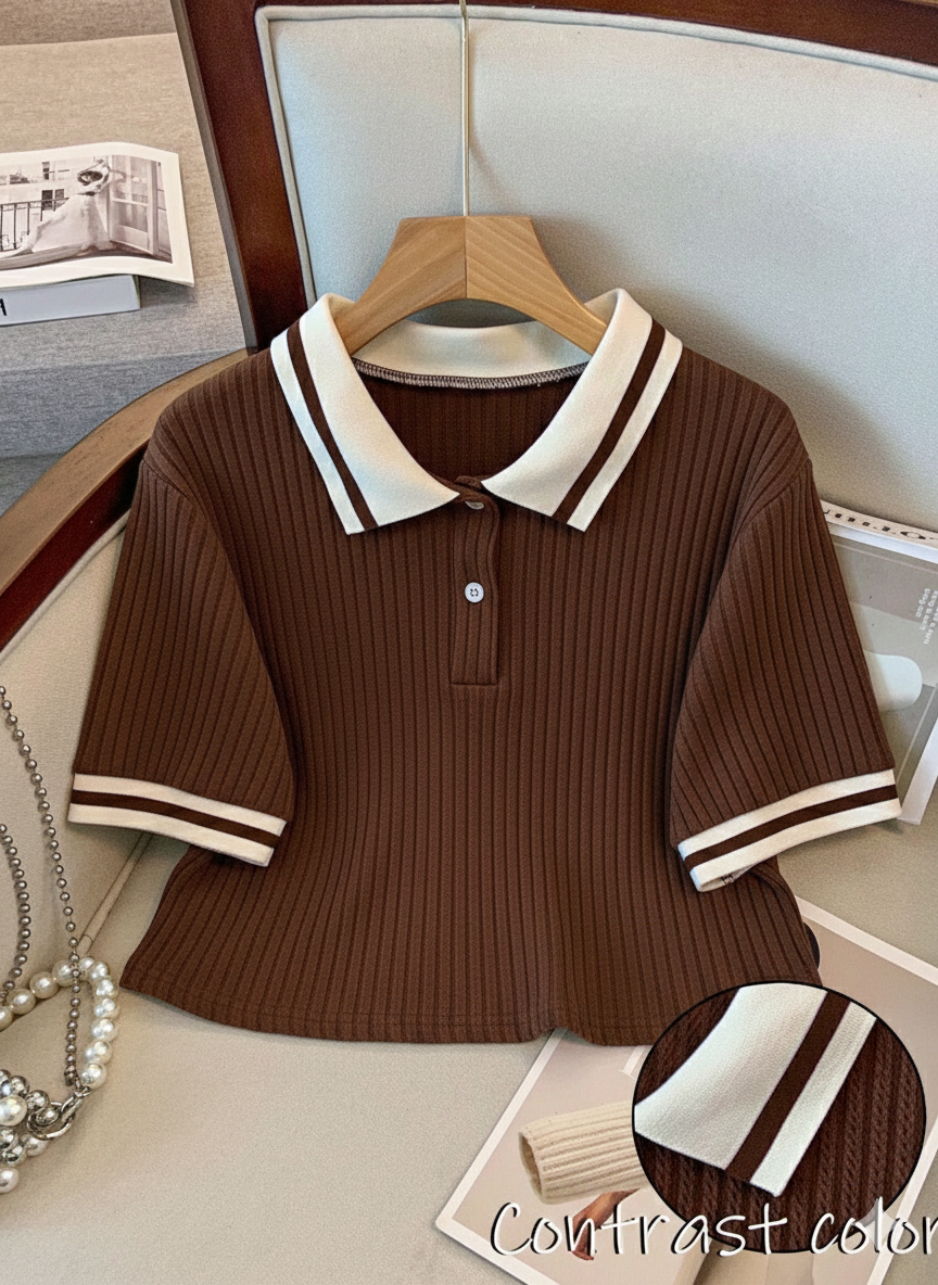 Rib 2 Tone polo Crop Oversized HS