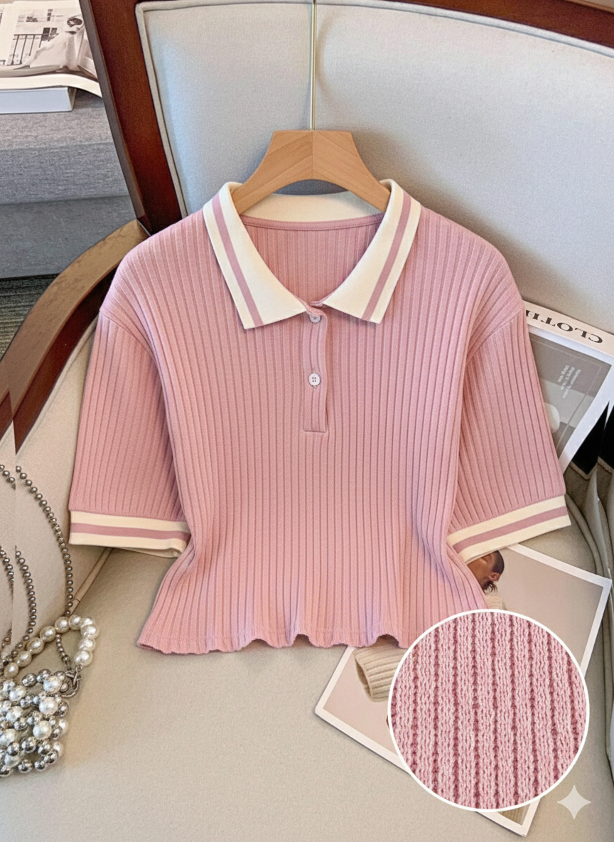 Rib 2 Tone polo Crop Oversized HS
