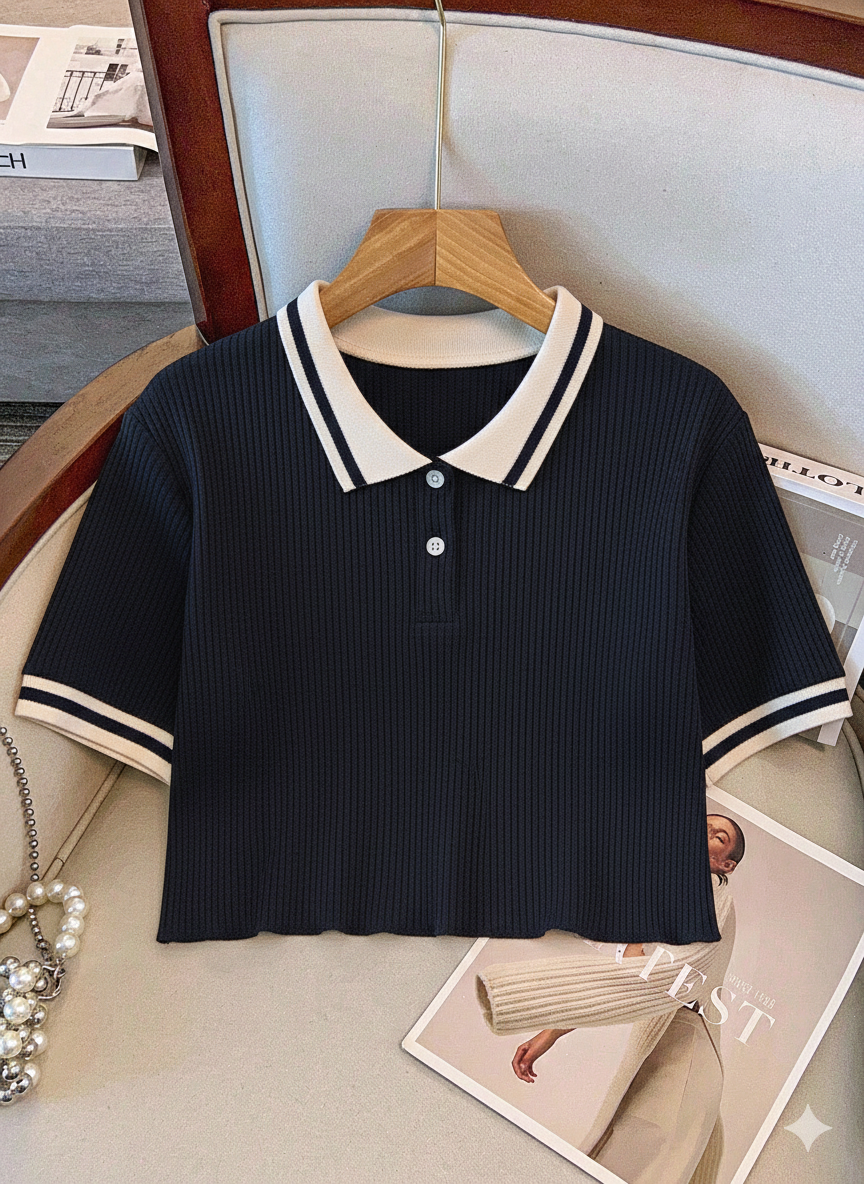 Rib 2 Tone polo Crop Oversized HS