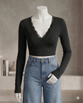 V neck Lace Tee Fs