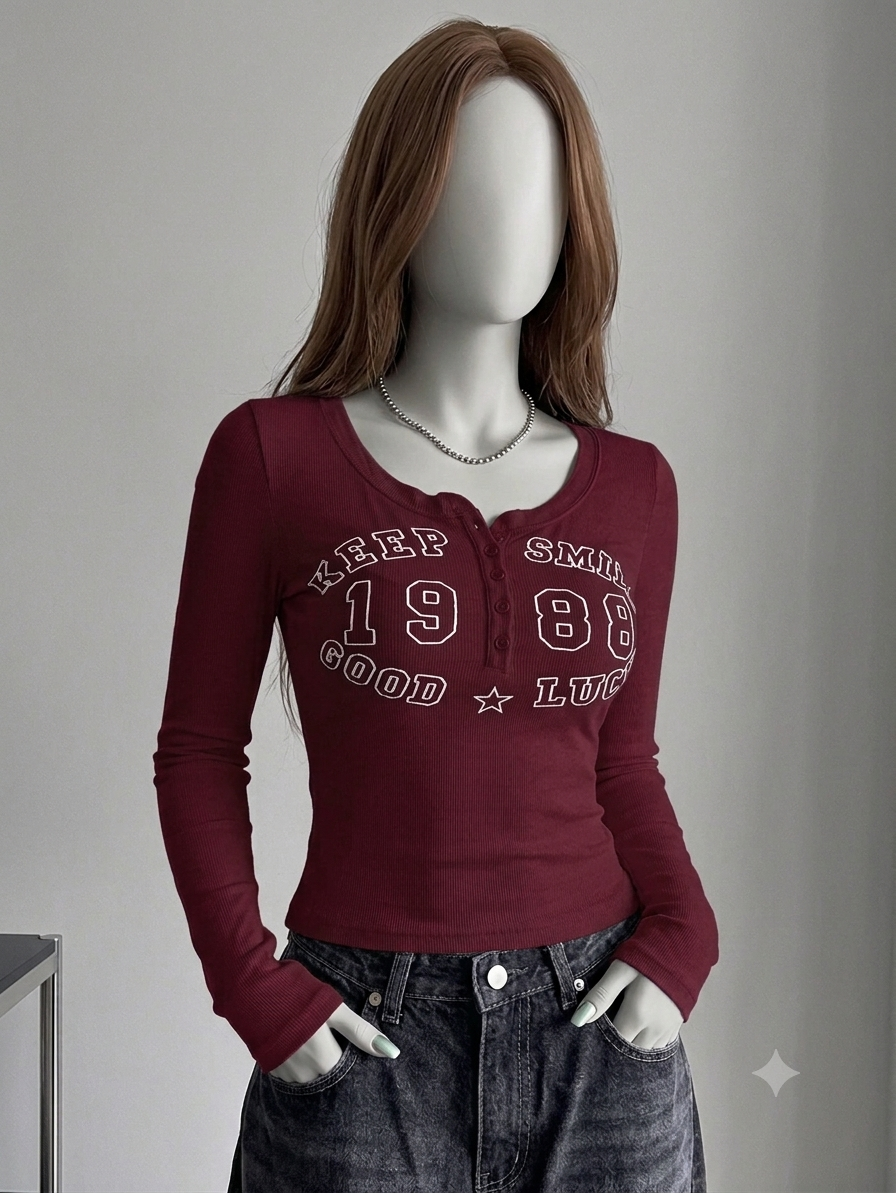 round henley printed keep smiling
