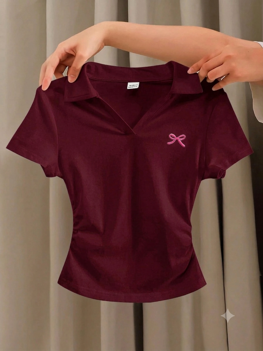 V Polo Side Elastic Tee Hs bow print