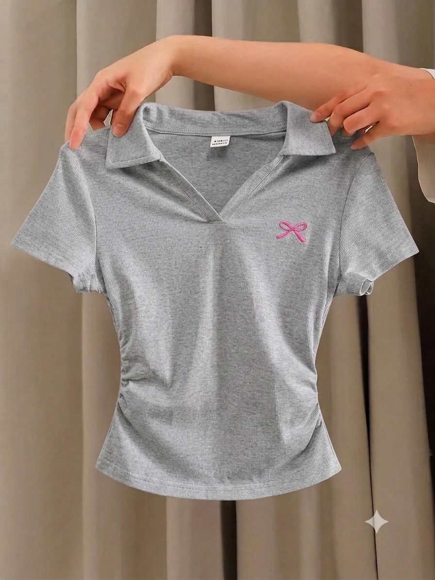 V Polo Side Elastic Tee Hs bow print
