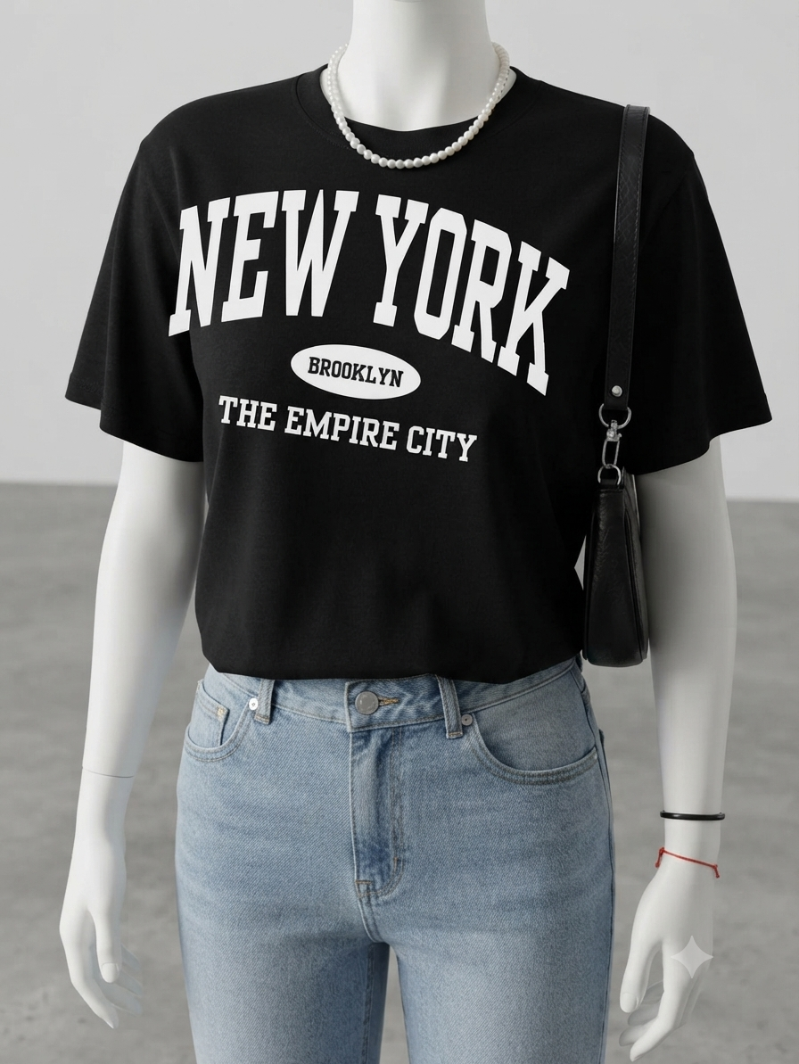Round Neck Oversized Tee — NY Print