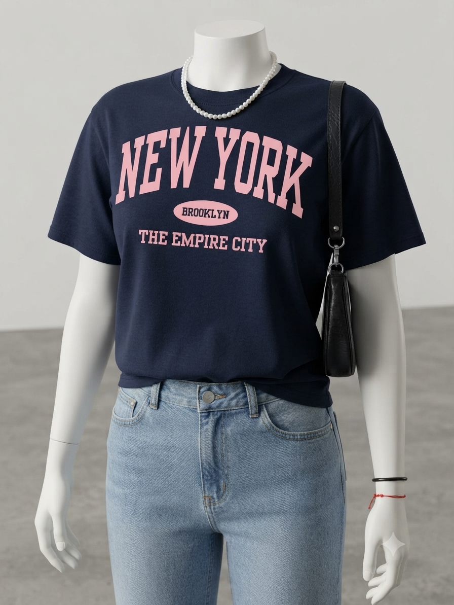 Round Neck Oversized Tee — NY Print