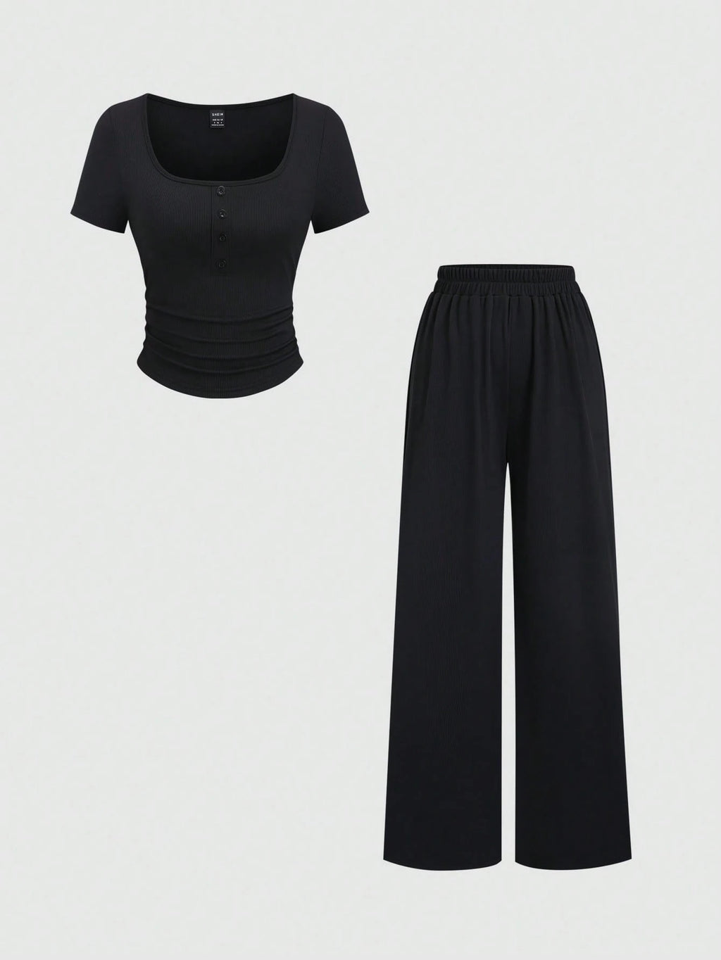 Square Henley Hs with Wide Leg Trouser