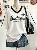 V neck 2 tone stripes oversized tee hs printed bndweise