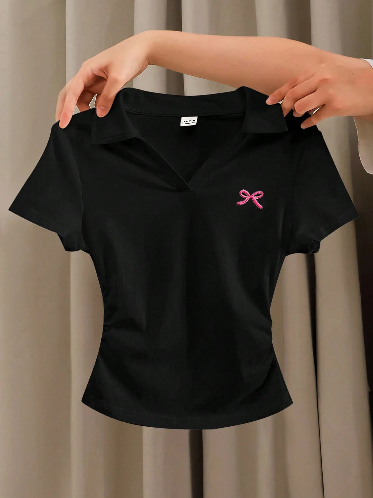 V Polo Side Elastic Tee Hs bow print