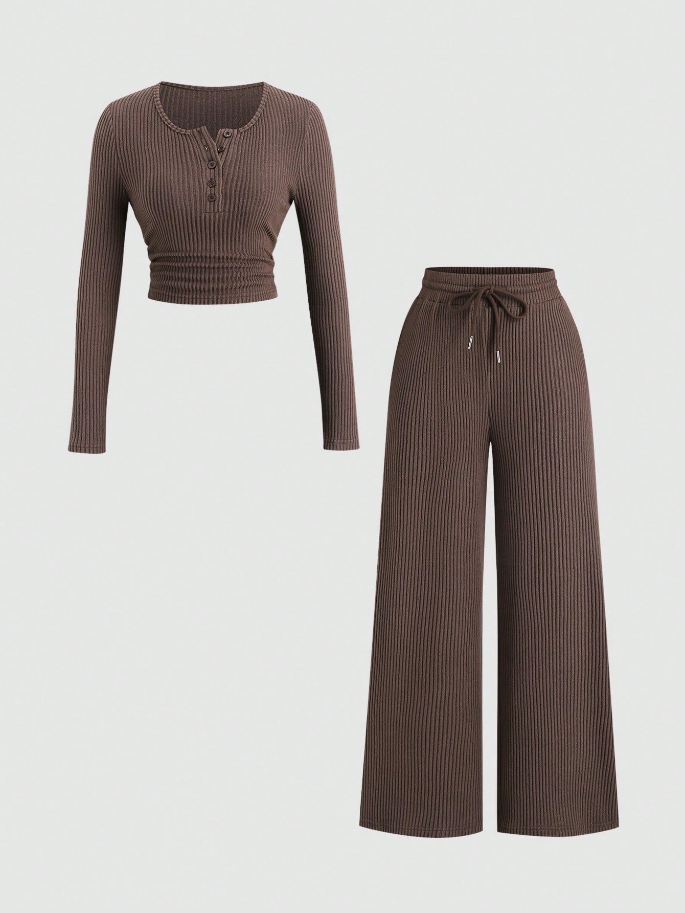 Round Henley & Wide Leg Trouser Rib Set