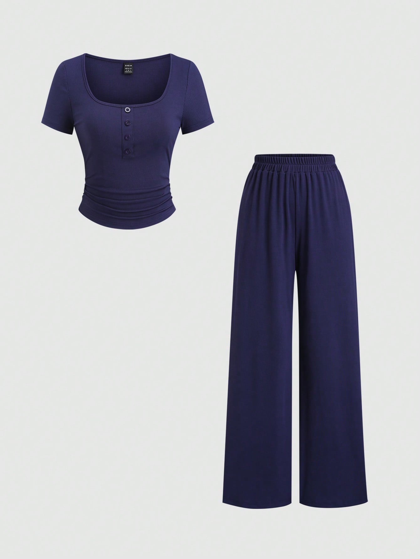 Square Henley Hs With Wide Leg Trouser