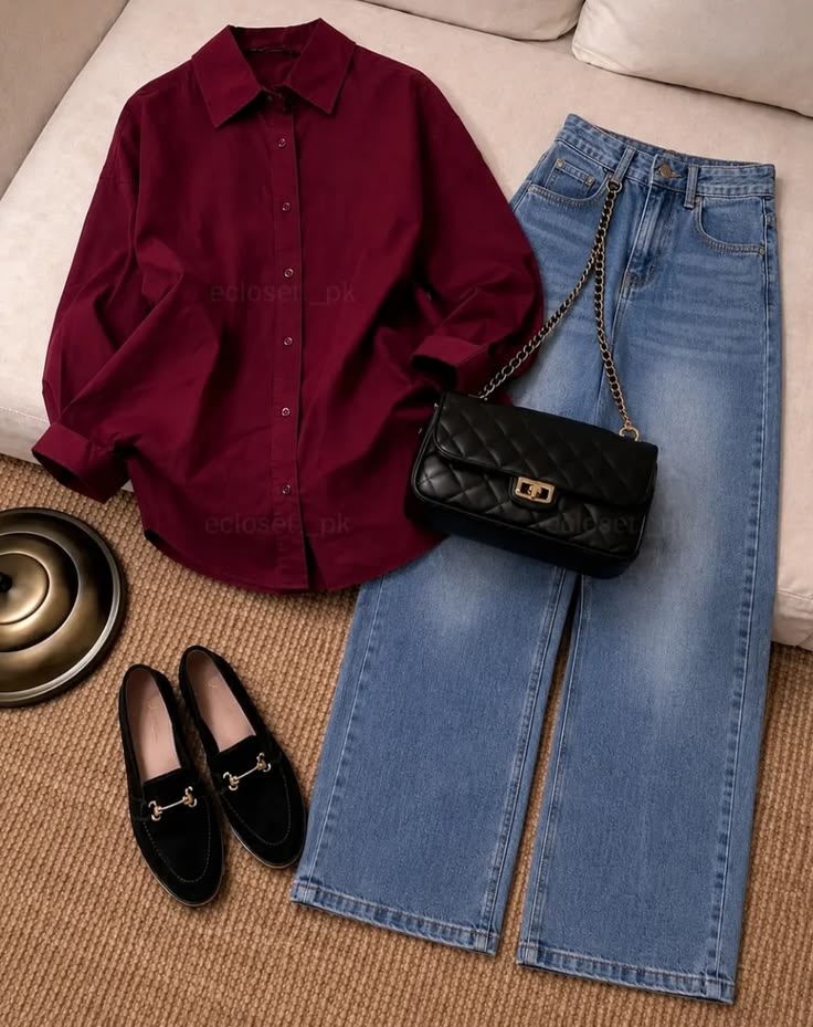 Button Down Shirt With Wide Leg Jeans