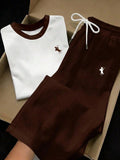 2 Tone round neck tee Hs with wide leg trouser polo print
