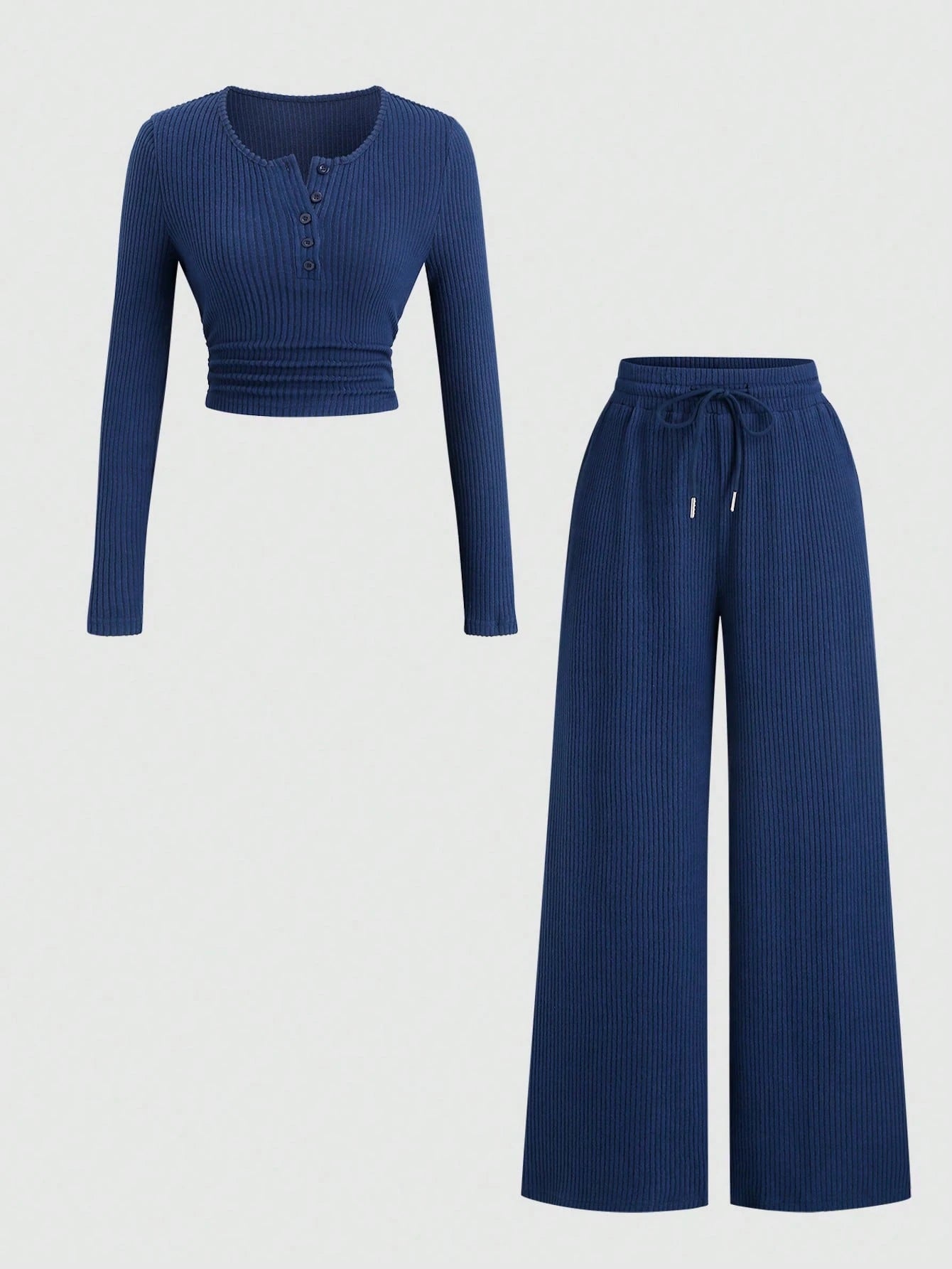 Round Henley & Wide Leg Trouser Rib Set