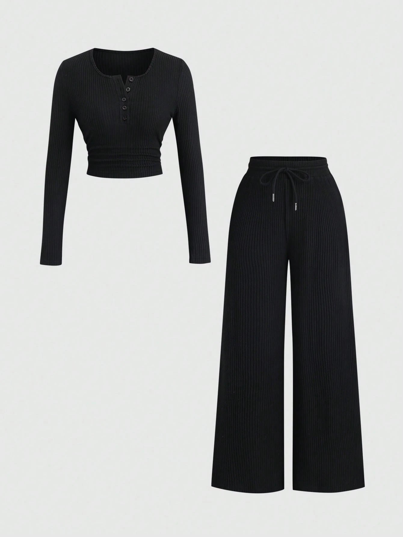 Round Henley & Wide Leg Trouser Rib Set