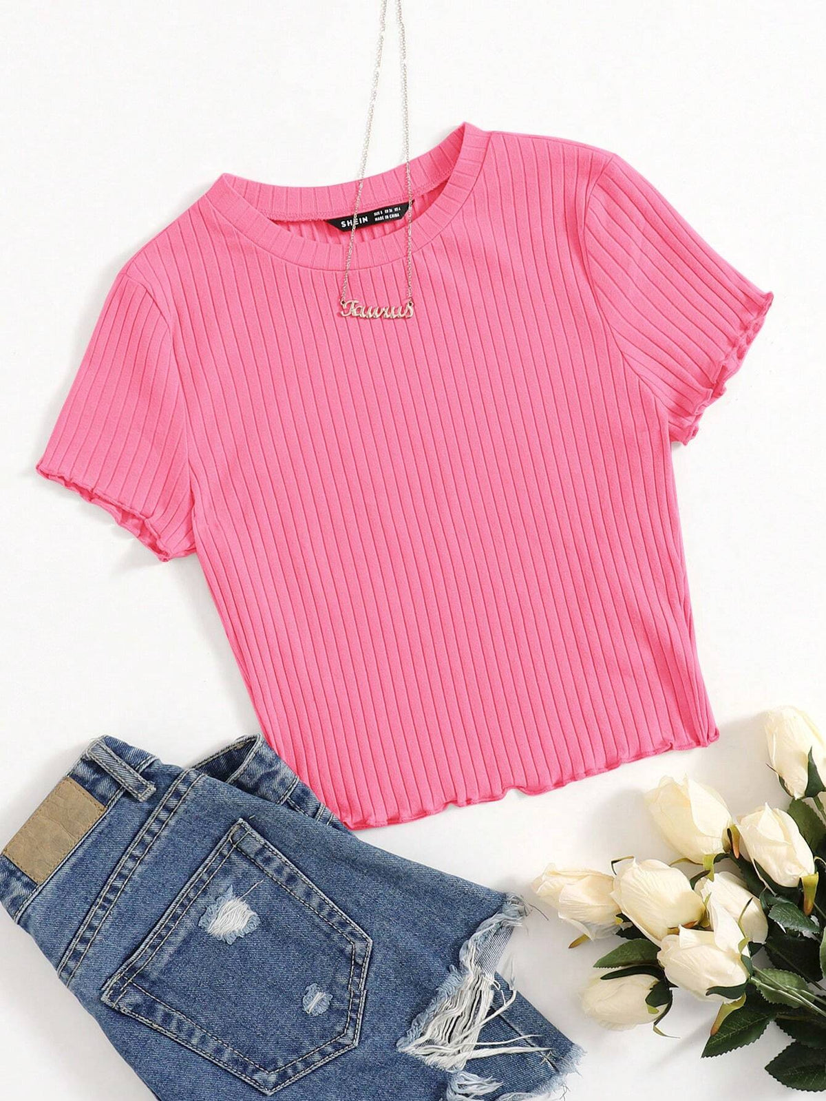 Round neck lettuce tee hs