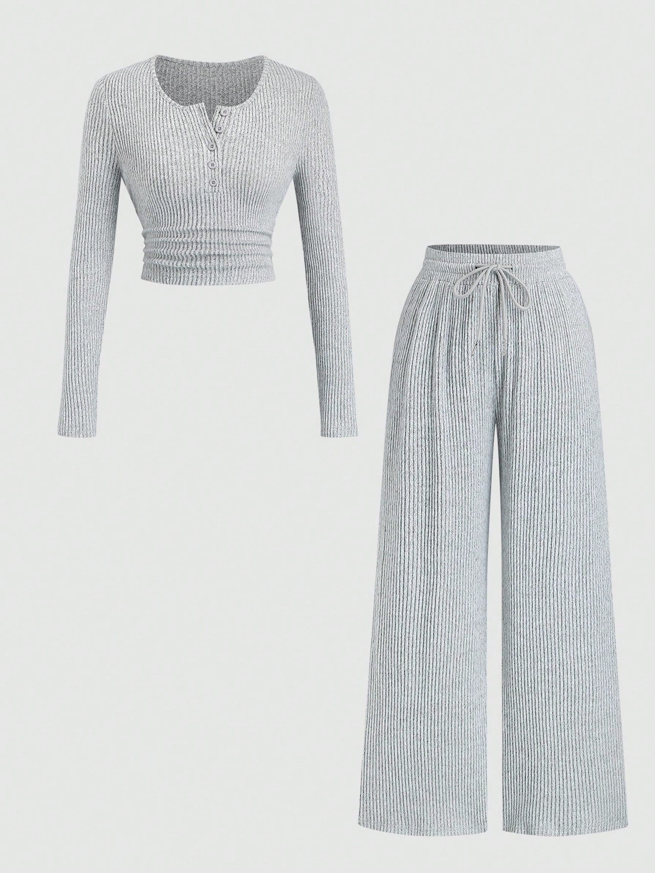 Round Henley & Wide Leg Trouser Rib Set