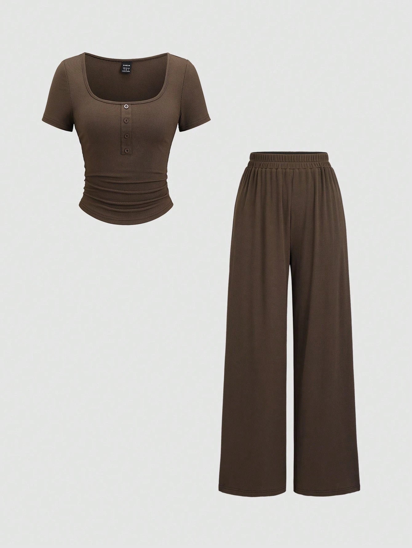 Square Henley Hs With Wide Leg Trouser