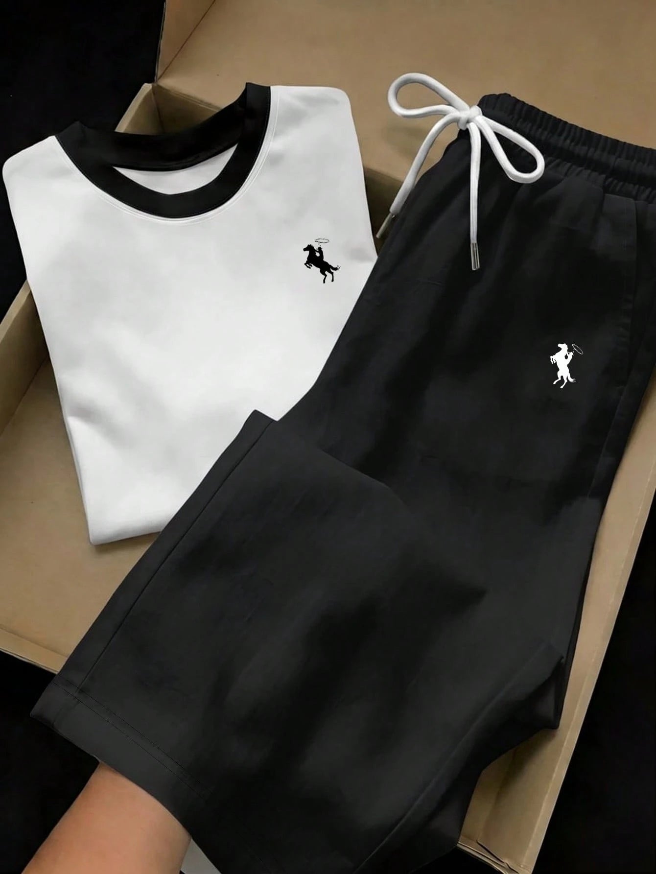 2 Tone Round Neck Tee Hs With Wide Leg Trouser Polo Print