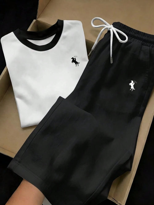 2 Tone Round Neck Tee Hs With Wide Leg Trouser Polo Print