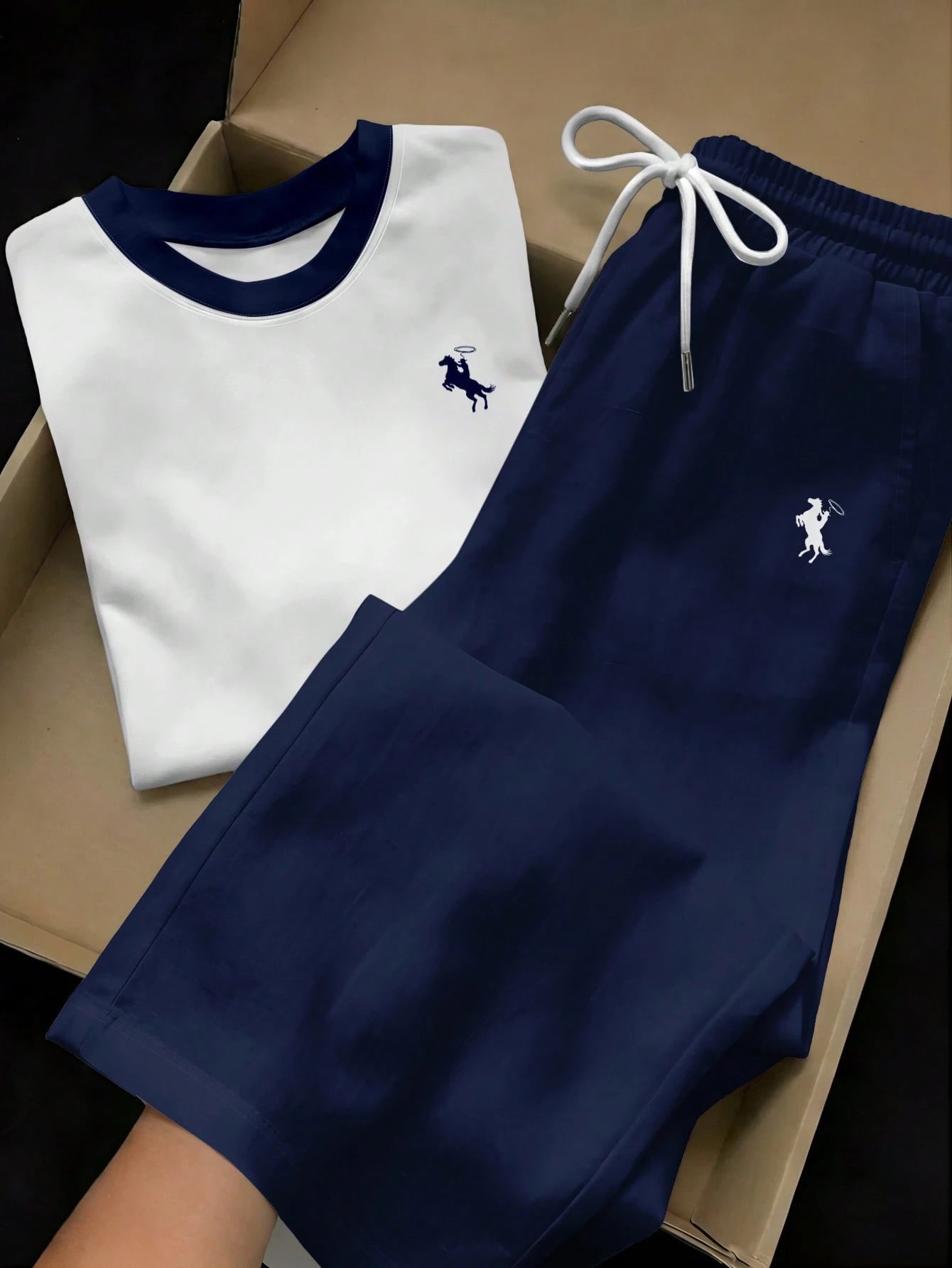 2 Tone Round Neck Tee Hs With Wide Leg Trouser Polo Print
