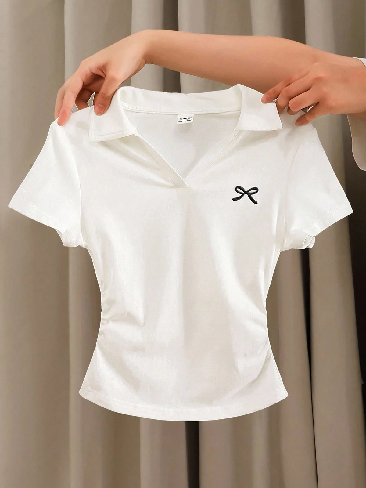 V Polo Side Elastic Tee Hs bow print