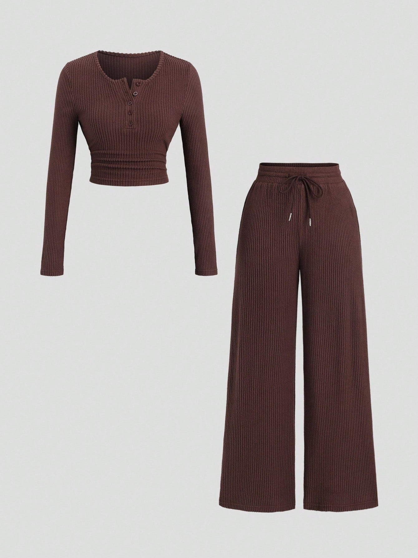 Round Henley & Wide Leg Trouser Rib Set