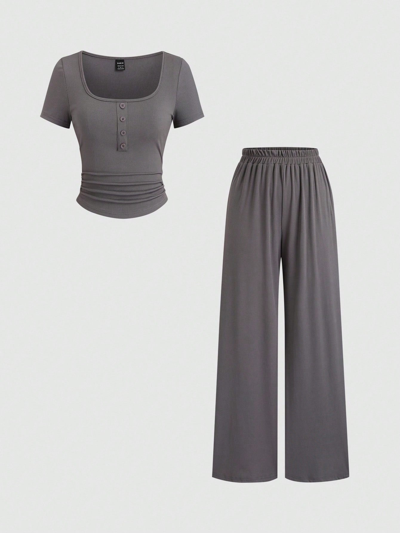 Square Henley Hs With Wide Leg Trouser