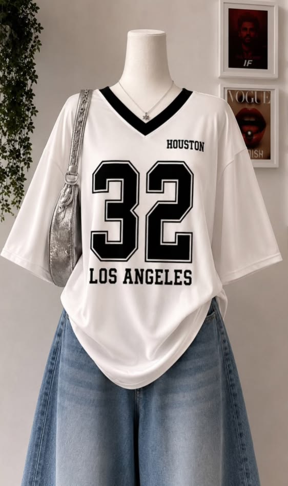 V neck 2 tone oversized tee hs printed bndweise