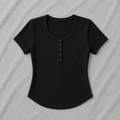 Ribbed Button Detail Fitted Top