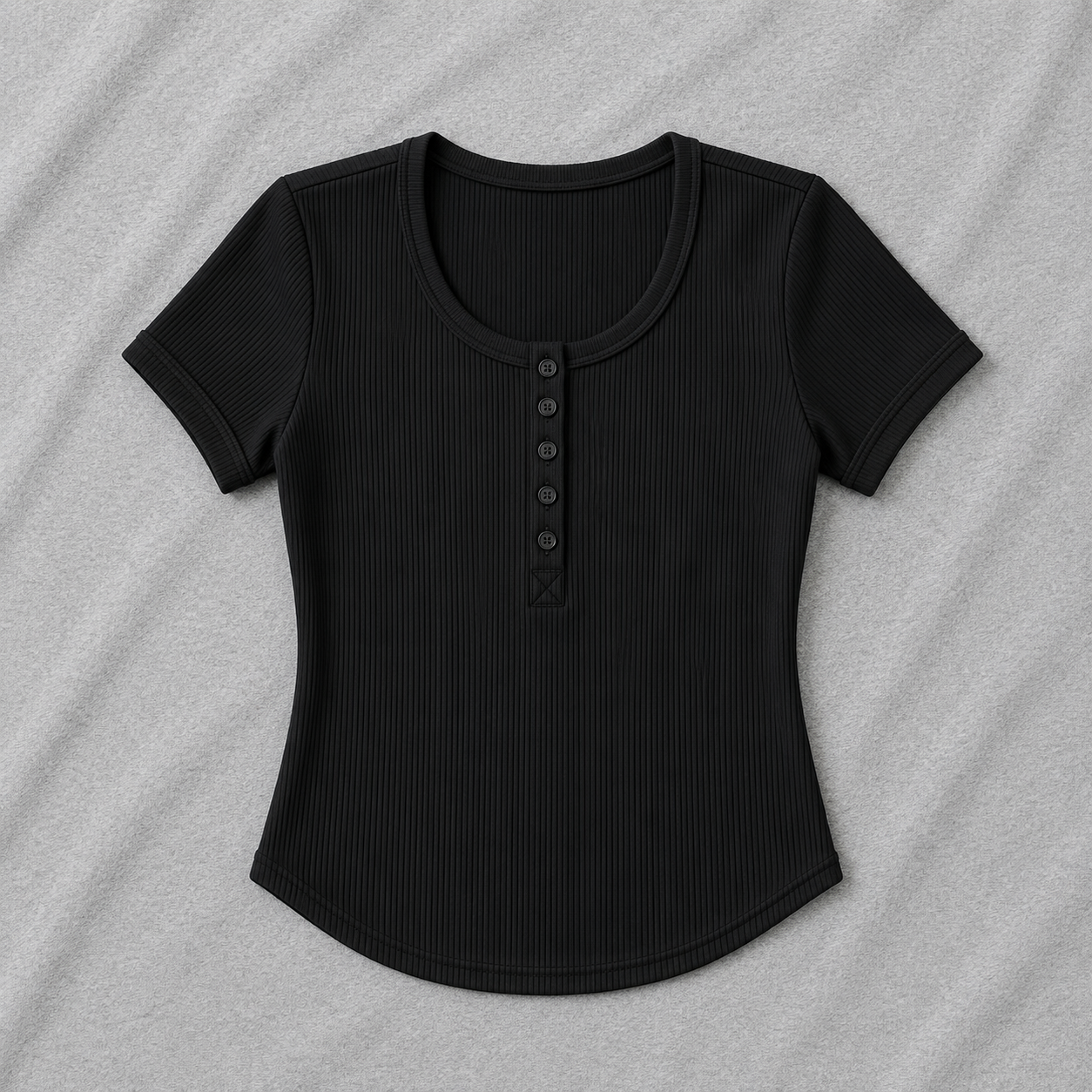 Ribbed Button Detail Fitted Top