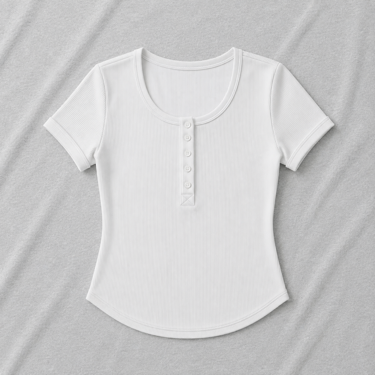 Ribbed Button Detail Fitted Top