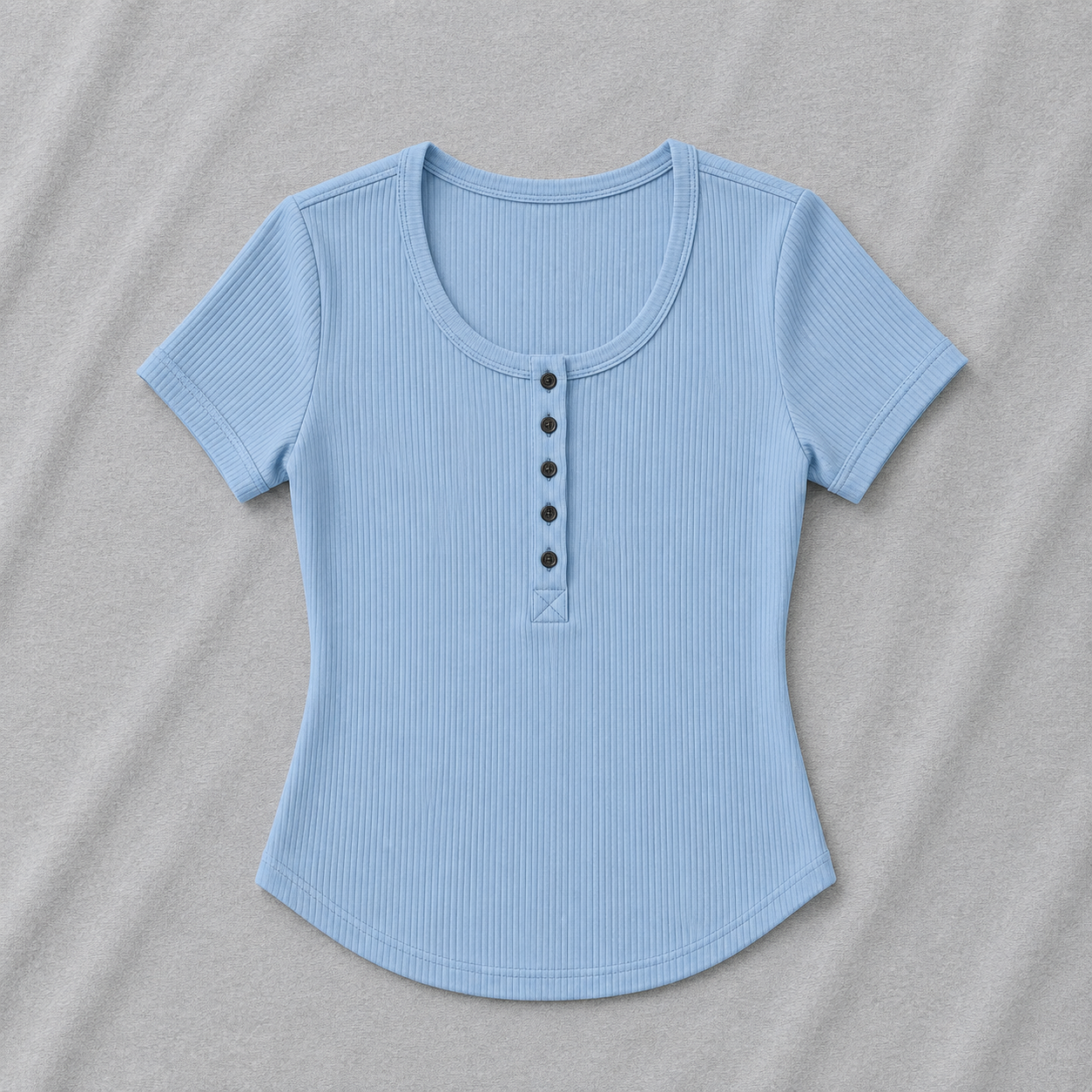 Ribbed Button Detail Fitted Top