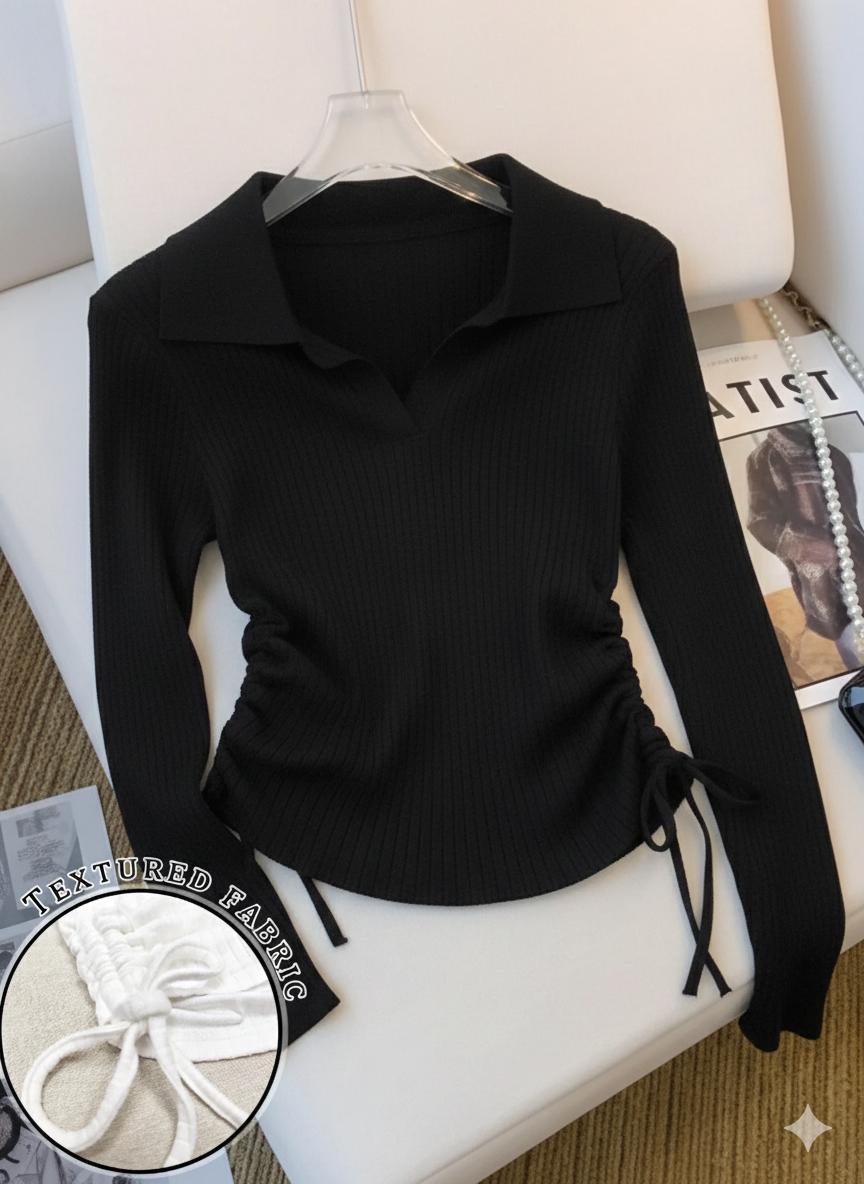 Rib V Polo Side Ruched FS