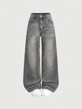 Grey Faded Wide Leg Jeans