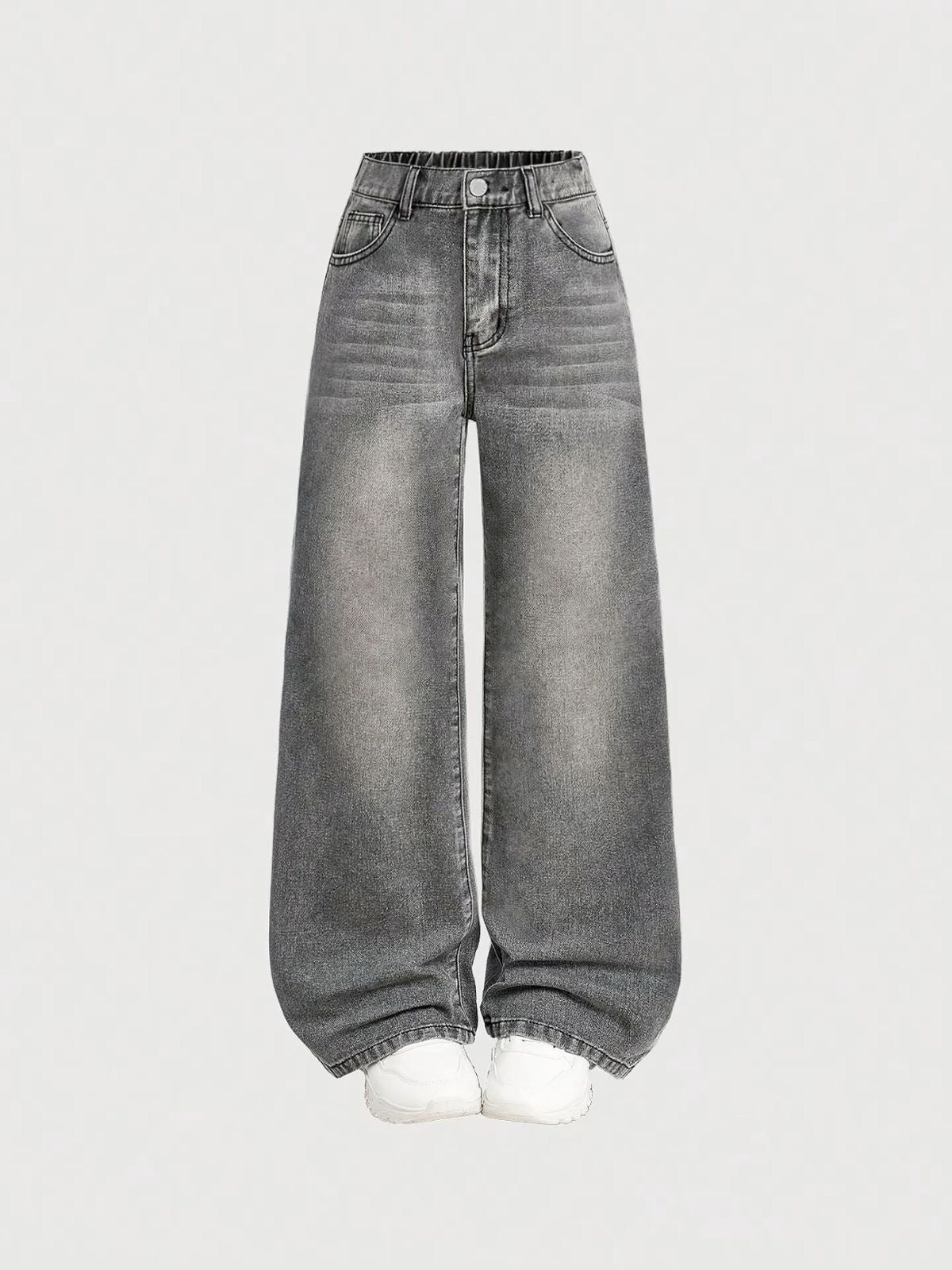 Grey Faded Wide Leg Jeans