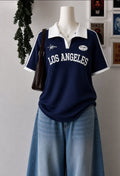 V polo 2 tone oversized tee hs printed LA Logo