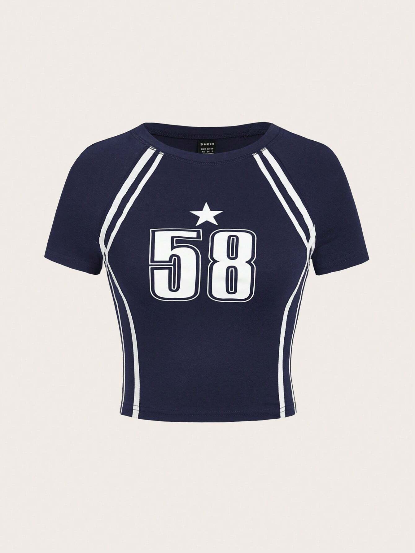 Round Neck Stripes Tee 58 Star Print
